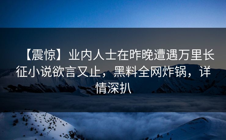 【震惊】业内人士在昨晚遭遇万里长征小说欲言又止，黑料全网炸锅，详情深扒