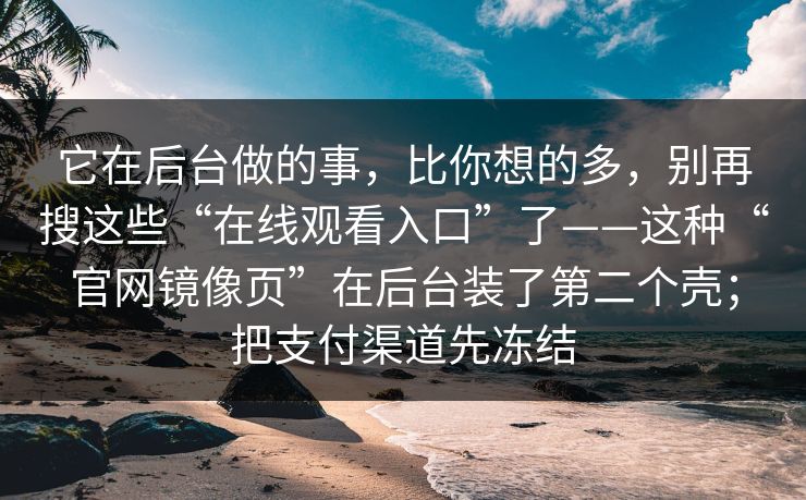 它在后台做的事，比你想的多，别再搜这些“在线观看入口”了——这种“官网镜像页”在后台装了第二个壳；把支付渠道先冻结